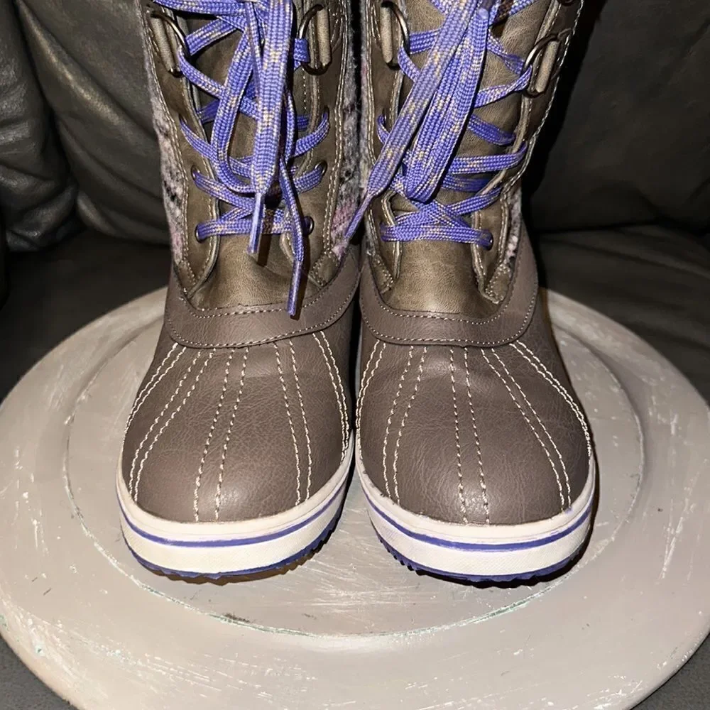 Northside 5 Taupe Purple Faux Fur Faux Leather Sweater Winter Snow Boots